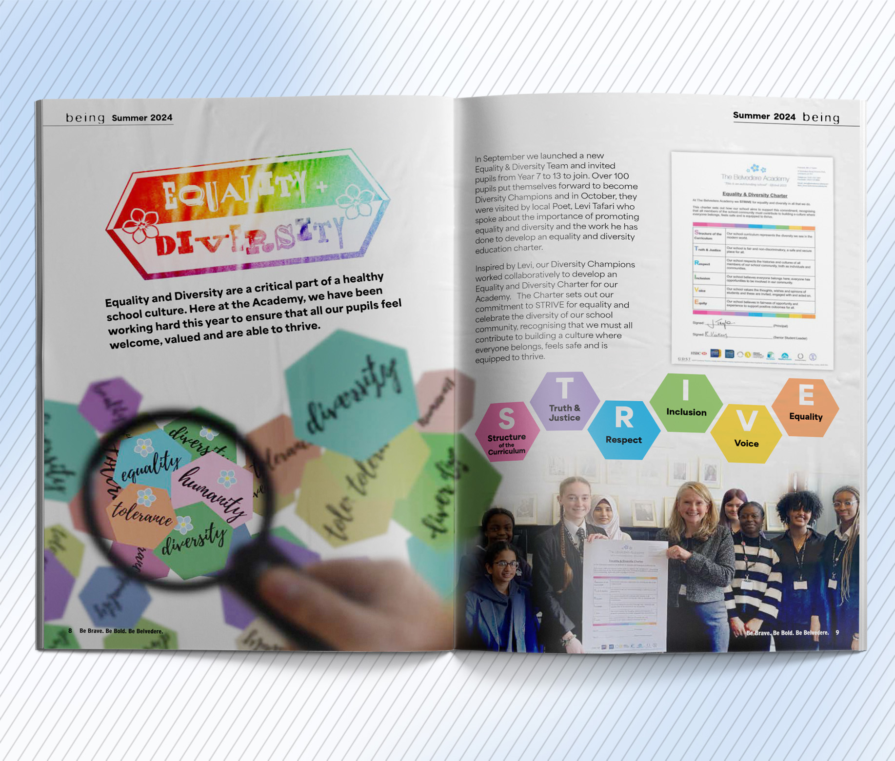 Belvedere Academy ezine magazine spread Being Summer 2024 Equality and Diversity